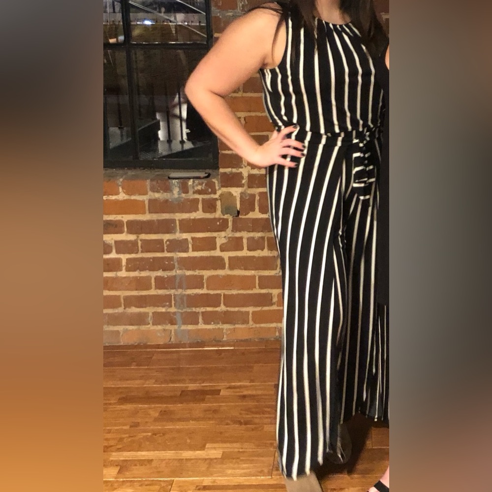 Est 1946 black and white striped tie wrap jumpsuit
